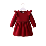 Red Ruffle Baby Girl Dress – Long Sleeve Knit Dress (3M–2T)