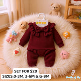 2-Piece Baby Girl Knit Outfit Set – Ruffle Bow Top & Pants (0–9 Months)
