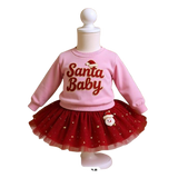 Santa Baby Holiday Outfit Set – Baby Girl Christmas Dress with Tulle Skirt