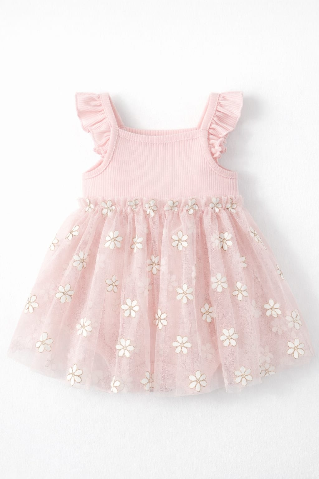 Girls Pink Floral Tulle Dress with Flutter Sleeves - Toddler Party Dress