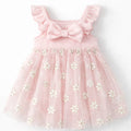 Girls Pink Floral Tulle Dress with Flutter Sleeves - Toddler Party Dress