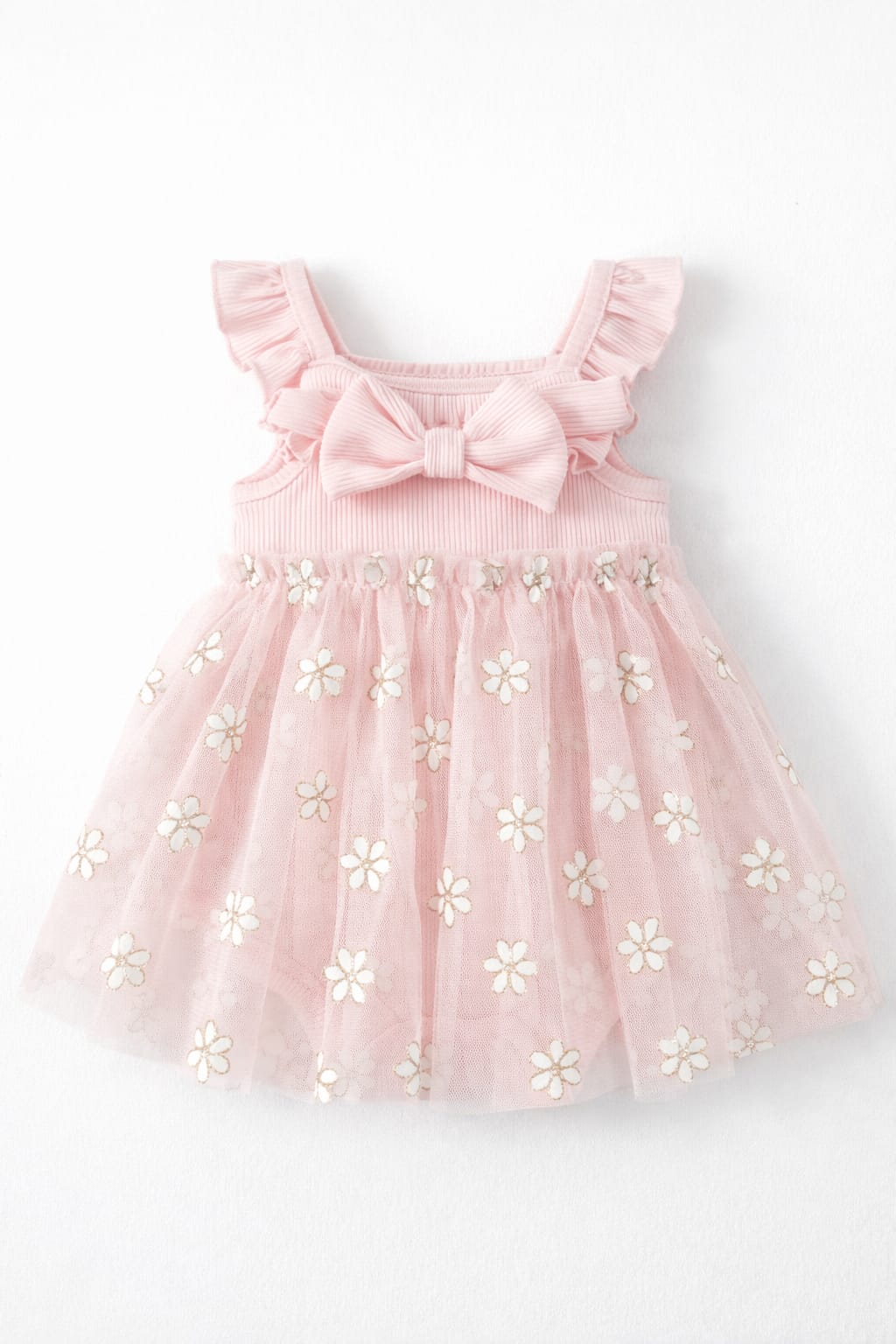 Girls Pink Floral Tulle Dress with Flutter Sleeves - Toddler Party Dress
