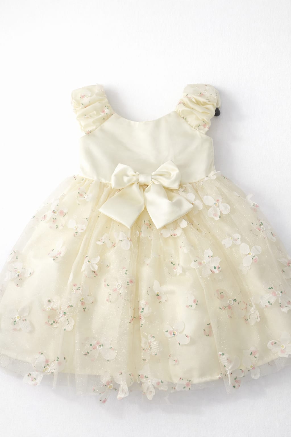 Girls Ivory Floral Tulle Dress with Bow - Toddler Party Dress