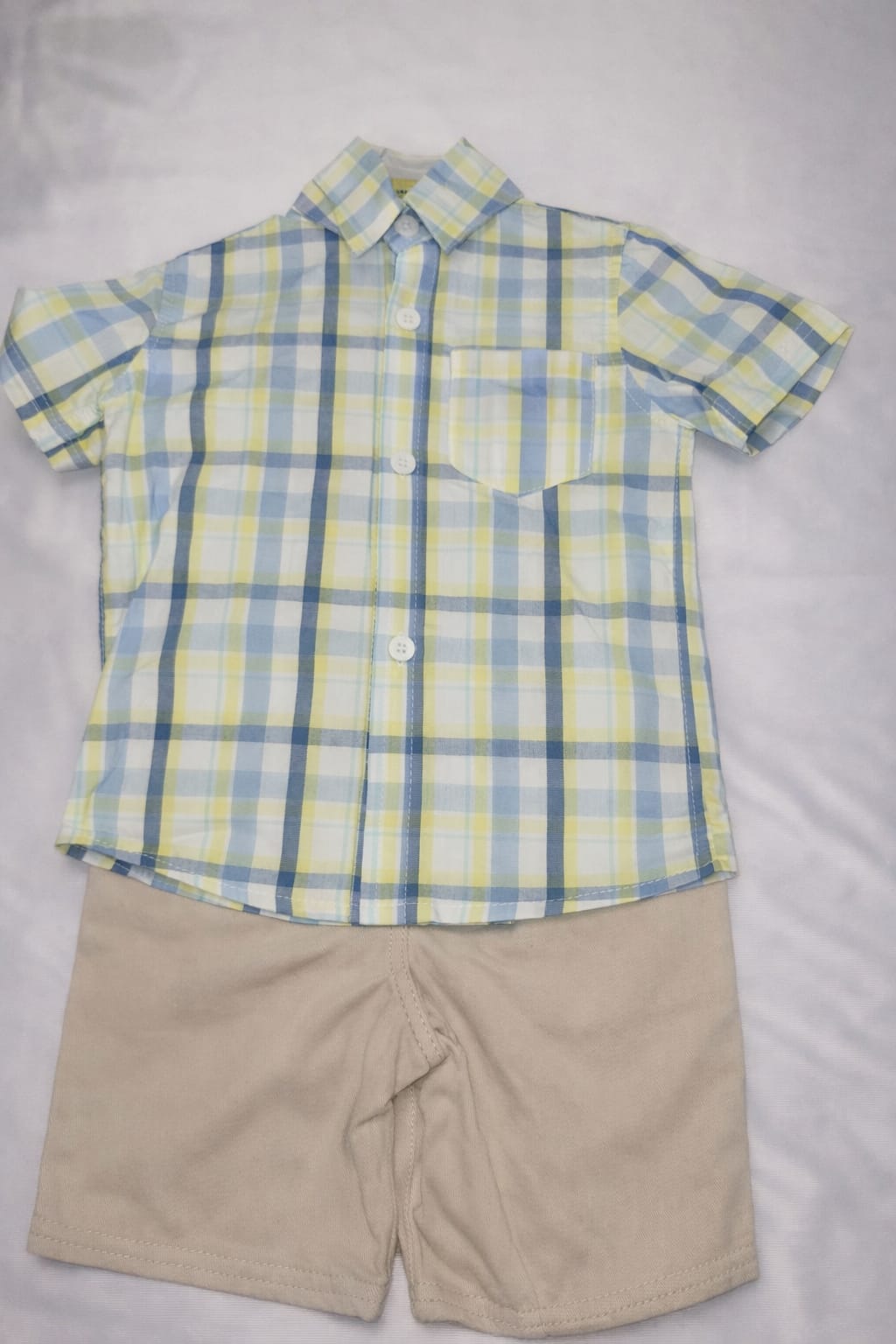 Boys Plaid Button-Down Shirt and Khaki Shorts Set - Toddler Casual Outfit