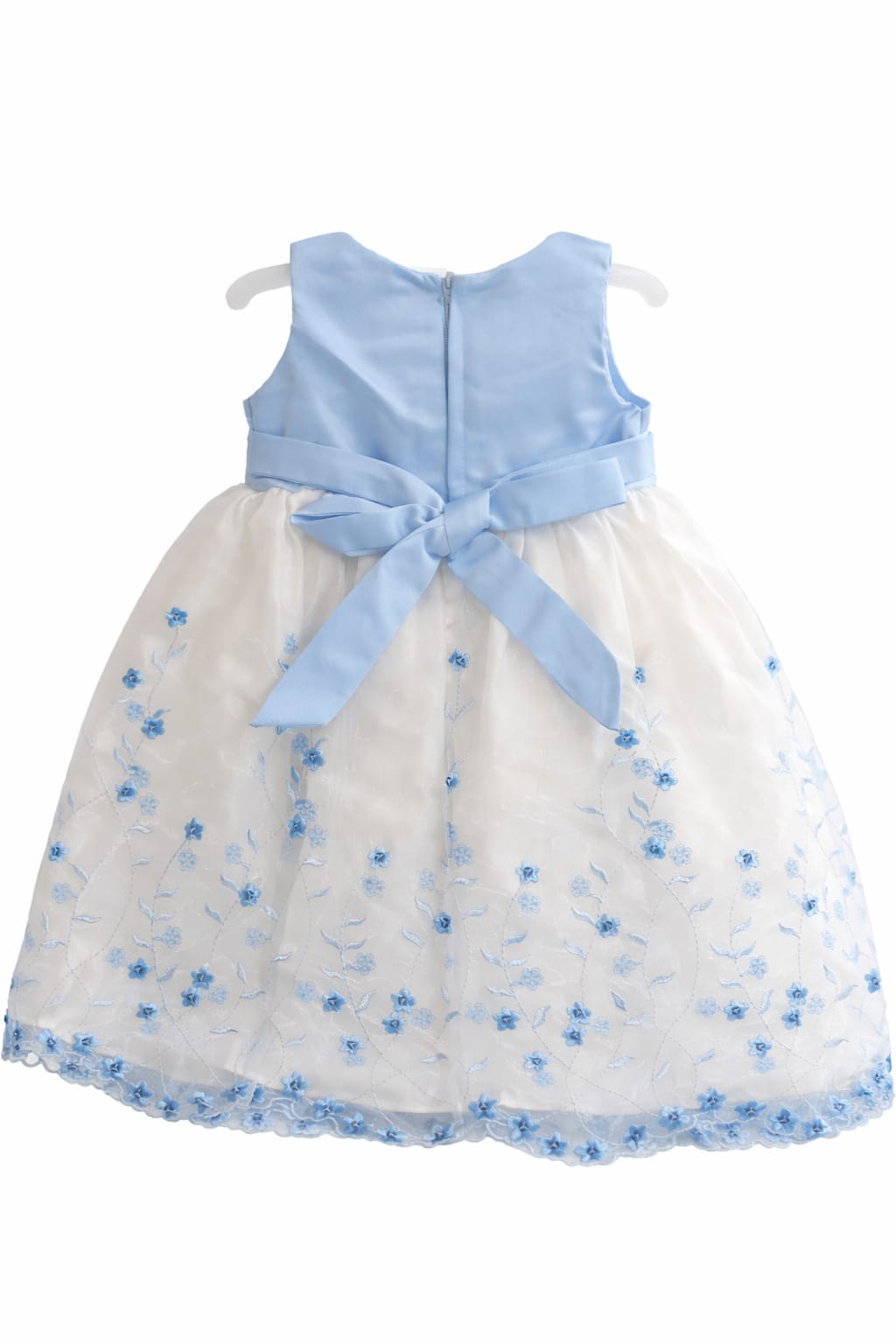 Girls Blue Floral Tulle Dress with Embellished Collar - Toddler Party Dress