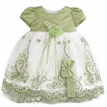 Girls Sage Green Embroidered Dress with Puff Sleeves - Special Occasion Dress