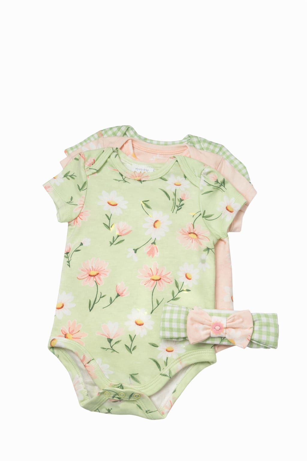 Baby Girl Mint Green Floral Bodysuit and Headband Set - 2-Piece Outfit