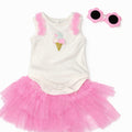 Baby Girl Ice Cream Cone Bodysuit with Pink Tutu and Sunglasses Set - 3-Piece Summer Outfit