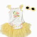 Baby Girl Fruity Bodysuit with Yellow Tutu and Sunglasses Set - 3-Piece Summer Outfit