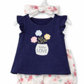Baby Girl Little Love Outfit Set with Floral Shorts and Headband - 3-Piece Set