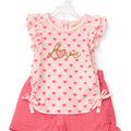 Baby Girl Love Heart Print Outfit Set with Pink Shorts - 2-Piece Set