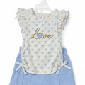 Baby Girl Blue Love Heart Print Outfit Set with Shorts - 2-Piece Set