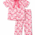 Girls Pink Cherry Print Pajama Set with Bow - 2-Piece Sleepwear
