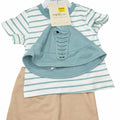 Baby Boy Striped T-Shirt, Khaki Shorts and Dinosaur Hat 3-Piece Set - Summer Outfit