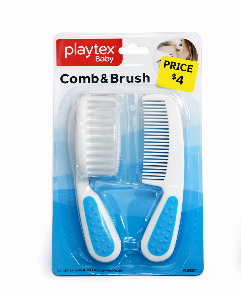 Playtex Baby Comb & Brush Set - Blue - Soft Bristles for Gentle Care
