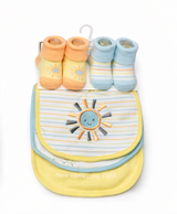 Baby Sunshine Gift Set - 3 Bibs and 2 Pairs Booties - Unisex