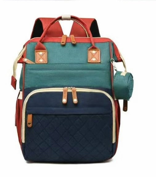 Multi-Color Diaper Backpack - Teal Navy Red with USB Port
