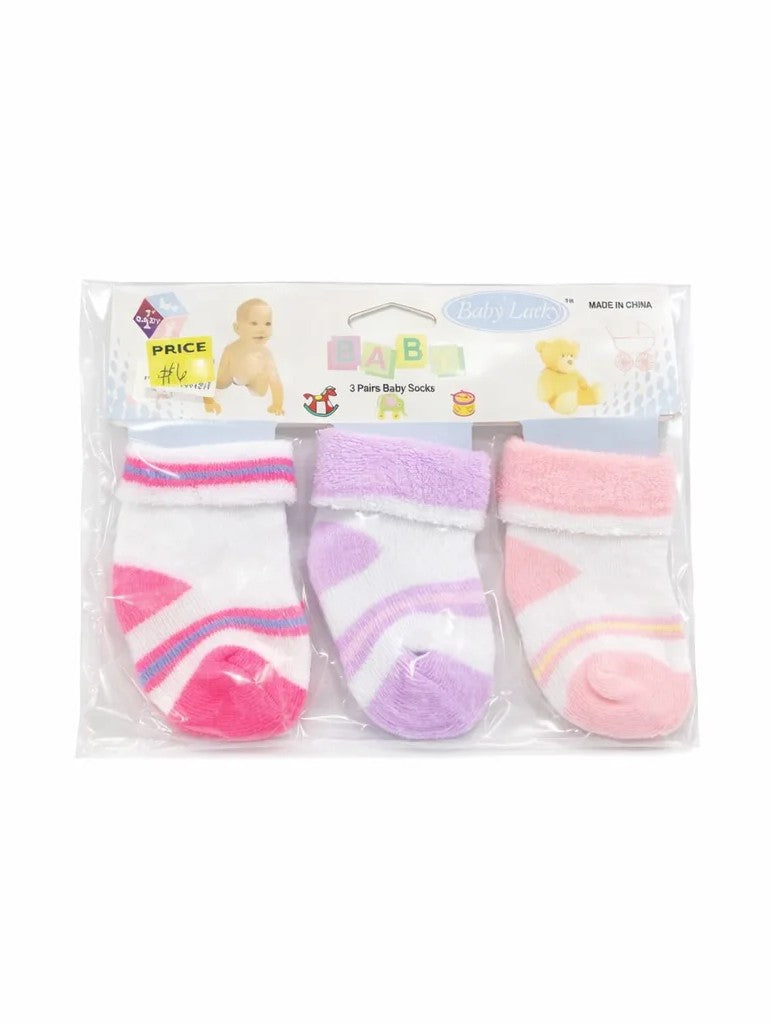 Baby Girl Socks 3-Pairs Set - Pink, Purple, Light Pink